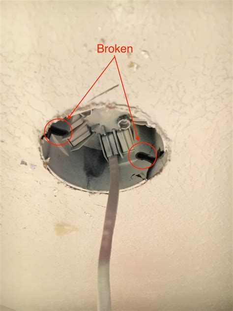 broken electrical box in ceiling|ceiling light without junction box.